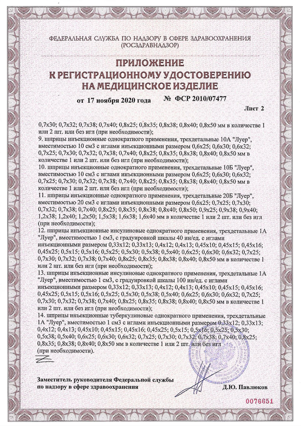 Шприцы инъекционные однократного применения, стерильные. Медполимер ЛТД. РУ-3