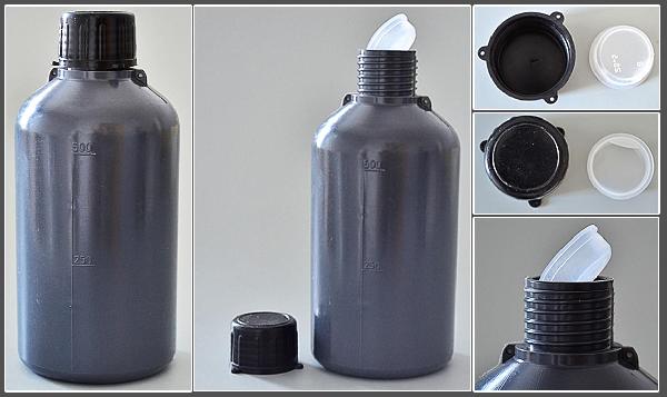 Ёмкость для общелаб. применения (бутылка) град, 500 мл, с уз.горлом, цвет серый, п/эт, Aptaca