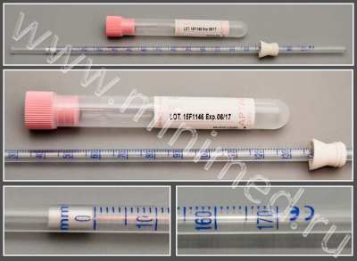 Пробирка лабораторная с антикоагулянтом (0,2 мл цитрата натрия 3,8%) + Пипетка для дозирования биологических жидкостей, уп. 200 пар, Aptaca (с/г до 01.27г.)