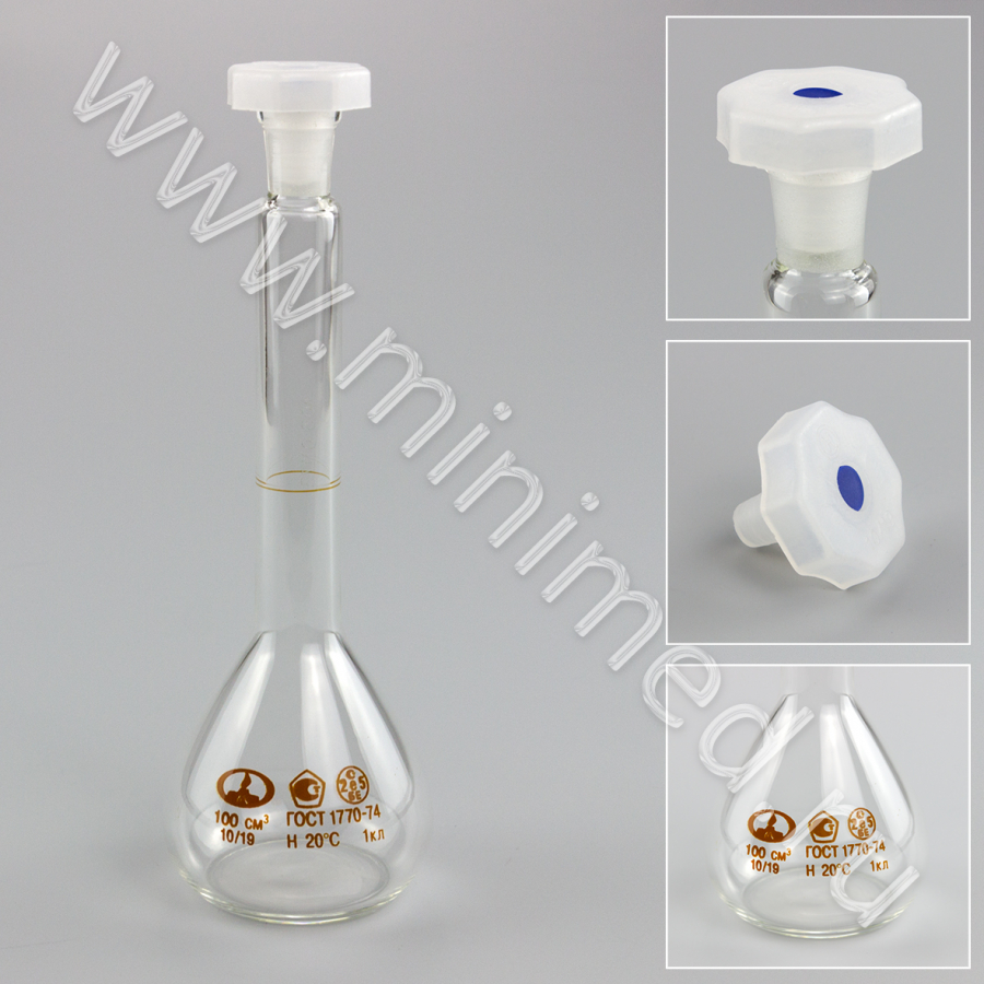 Колба 2а-100-1 мерная, с пробкой, 1 класс, ГОСТ 1770-74, инд.уп./72 шт, МиниМедПром Колба 2а-100-1 мерная, с пробкой, 1 класс, ГОСТ 1770-74, инд.уп./72 шт, МиниМедПром