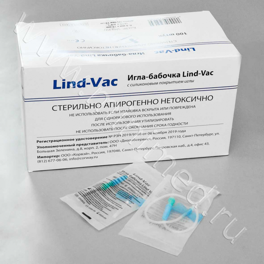 Игла - бабочка "Lind-Vac"  с луер-адаптером 23 G*3/4" 0.6мм*19мм, длина трубки 19см, SN2307, уп.100шт Игла - бабочка "Lind-Vac"  с луер-адаптером 23 G*3/4" 0.6мм*19мм, длина трубки 19см, SN2307, уп.100шт