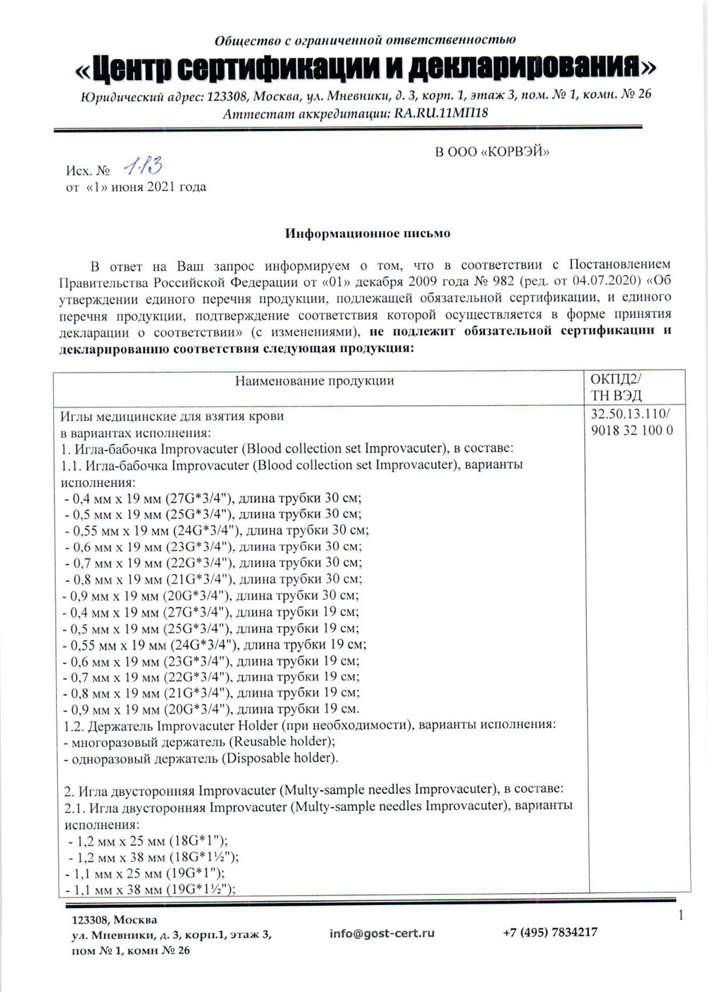 Иглы-медицинские-для-взятия-крови.-Корвей-поставщик.-Отказное-письмо.-1