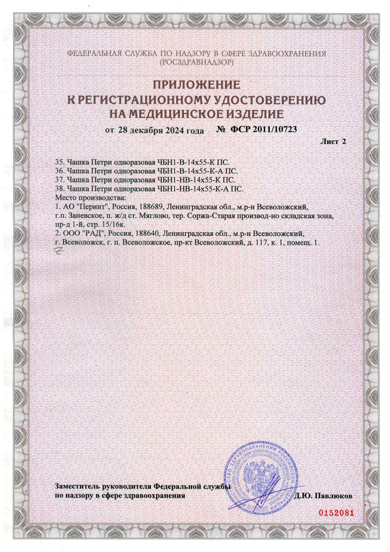 Чашки Петри полимерные стерильные. Перинт. РУ 2024-3