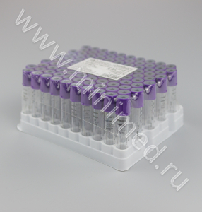 Пробирка вакуумная МиниМед с К2-ЭДТА, 2мл, 13×75мм, фиолетовый, ПРОЗРАЧНАЯ ЭТИКЕТКА,  ПЭТФ, уп.100 шт. (с/г до 05.26г)