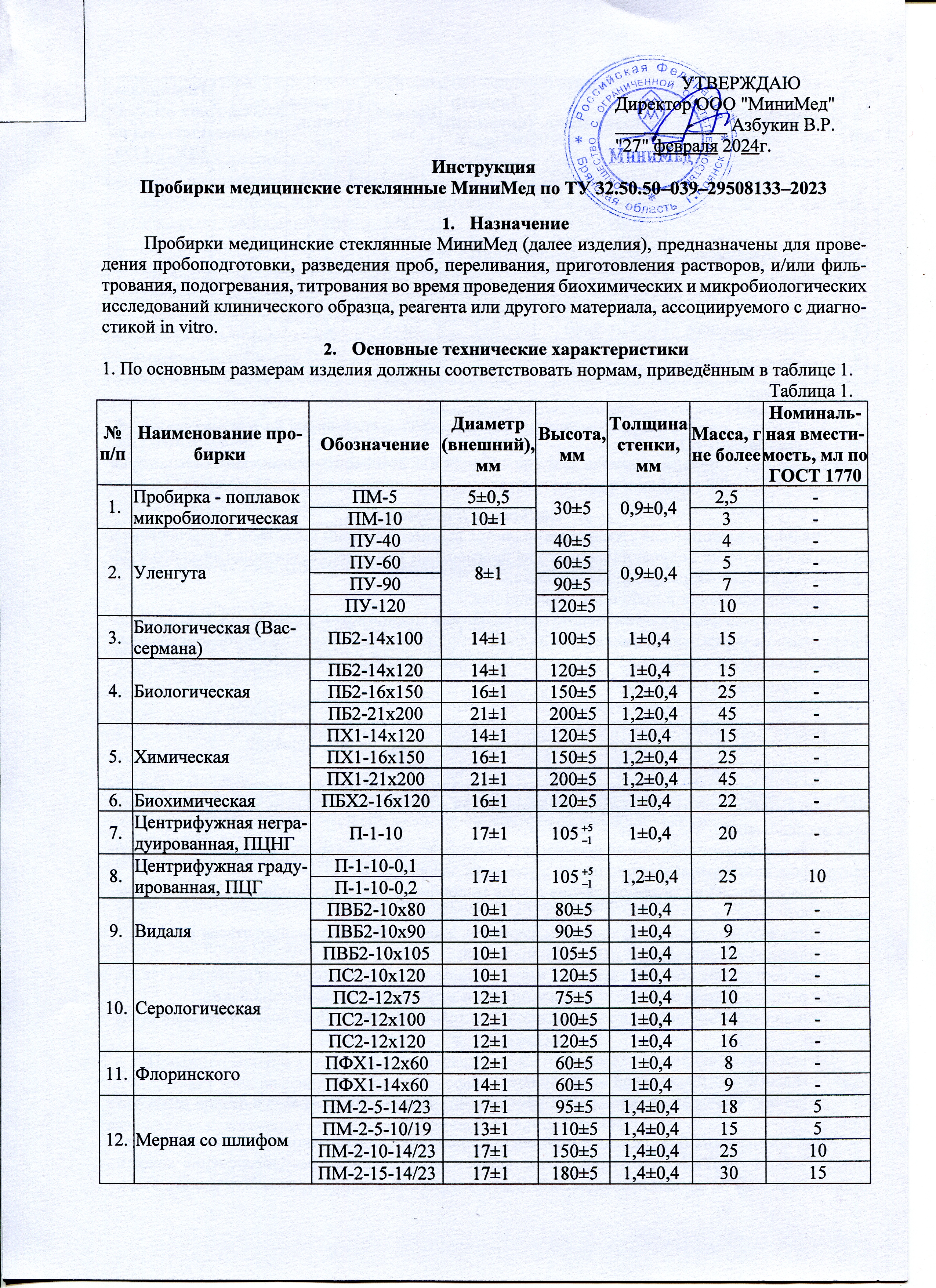 Пробирки медицинские стеклянные МиниМед. Инструкция-1