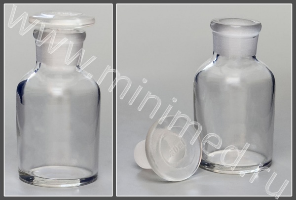 Склянки для реактивов из светлого стекла с узкой горловиной и притертой пробкой