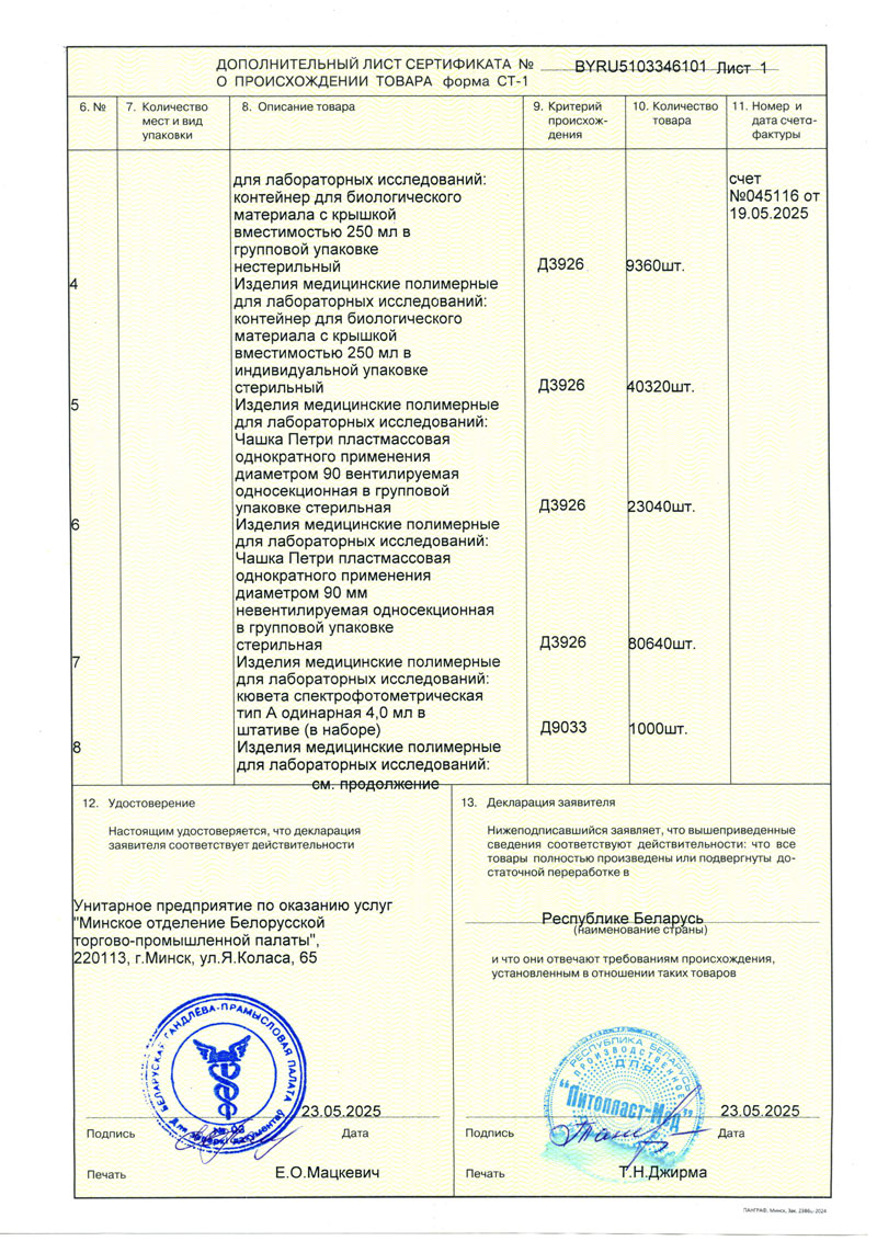 Контейнера, чашки Петри, кюветы, наконечники, пробирки 10, 50 мл. СТ-1 до 23.05.