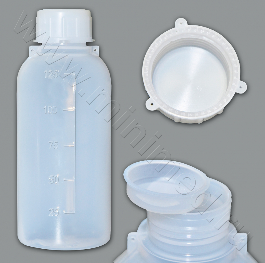 Бутылка градуированная  125 мл, с узким горлом, с крышкой, п/эт, LAMAPLAST, уп.10шт Бутылка градуированная  125 мл, с узким горлом, с крышкой, п/эт, LAMAPLAST, уп.10шт