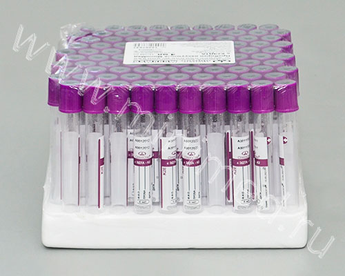 Пробирки вакуумные стеклянные с К3ЭДТА (для гематологии) и разделительным гелем, фиолетовая крышка, МиниМед