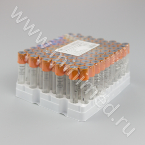 Пробирка вакуумная МиниМед с активатором свёртывания, 2мл, 13×75мм, оранжевый, ПРОЗРАЧНАЯ ЭТИКЕТКА,  ПЭТФ, уп.100 шт, (с/г до 12.26г)