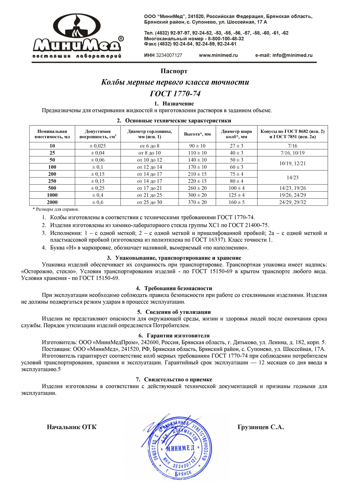 Колбы мерные 1 класса. ММП